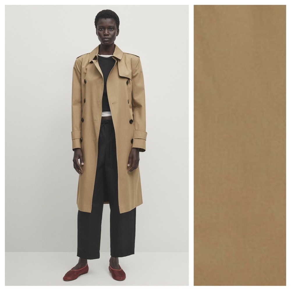 Nwt. Massimo Dutti Tan 100% Cotton Long Trench Coat With Belt. Size Xs.